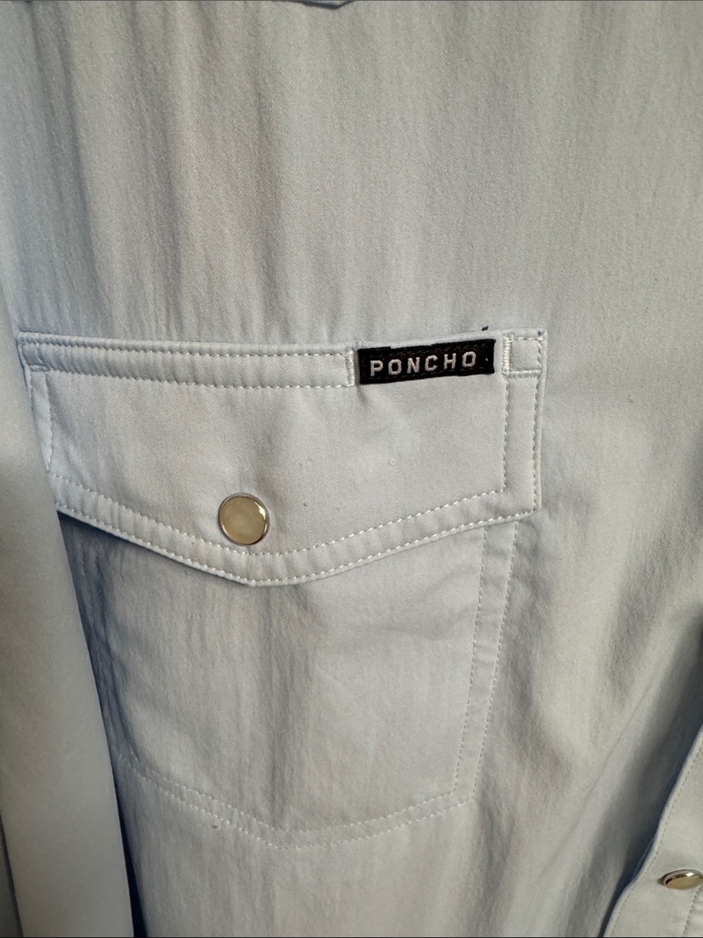 Poncho Light Blue Short-Sleeve Button-Down Shirt - Picture 3 of 6